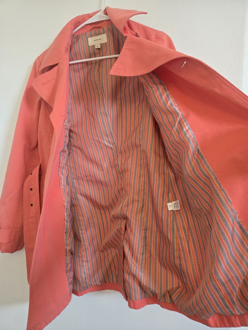 Merona Coral Double-Breasted Trench Coat with Belt - Picture 3 of 9